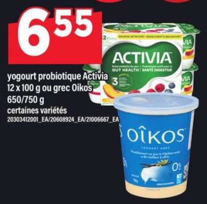 Yogourt probiotique Activia ou grec Oikos