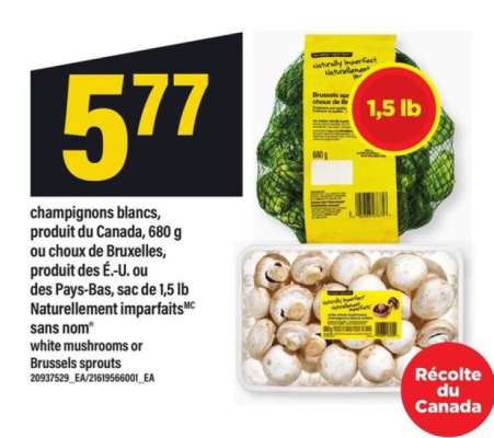champignons blancs ou choux de Bruxelles