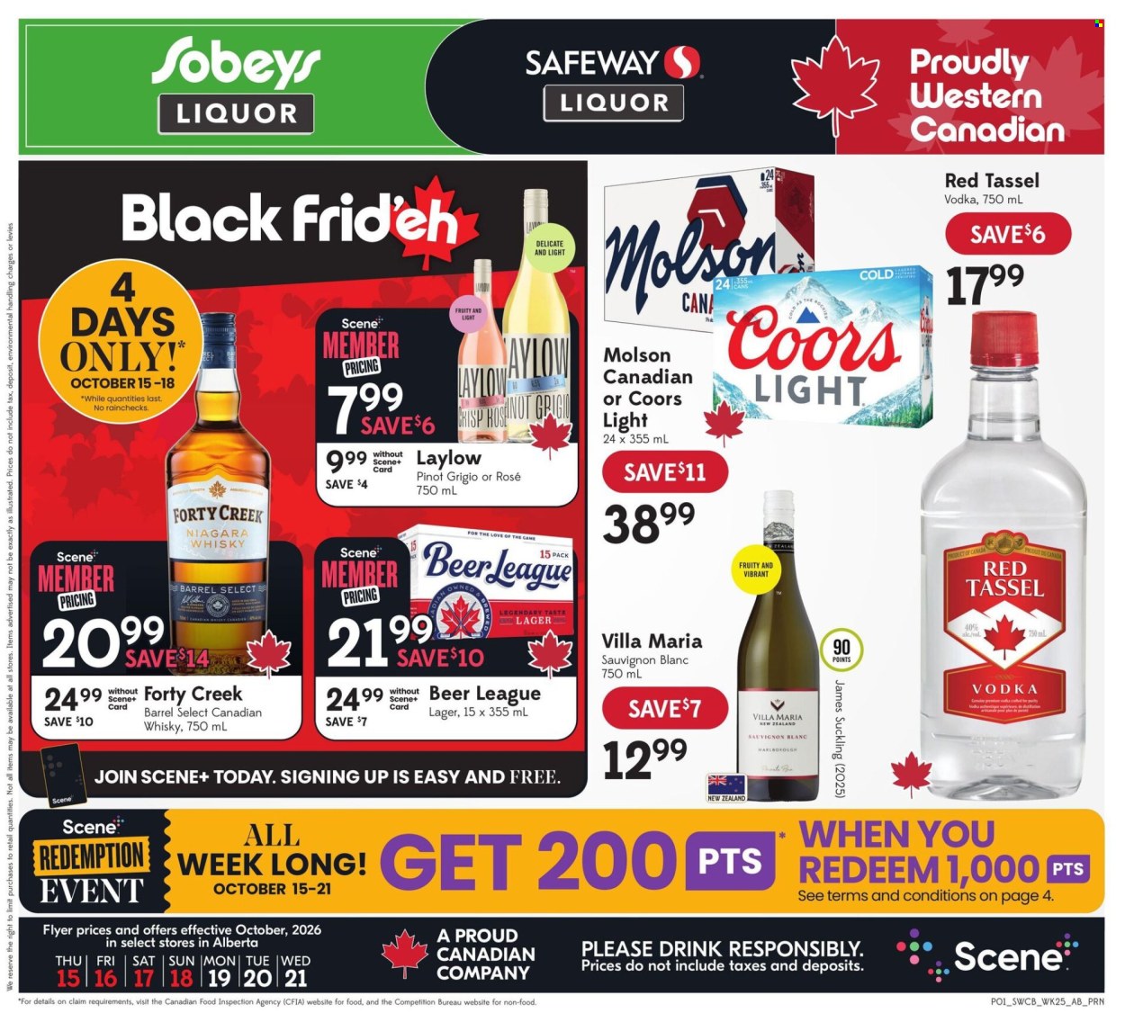 Circulaire Sobeys Liquor - 15 Octobre 2026 - 21 Octobre 2026. Page 1