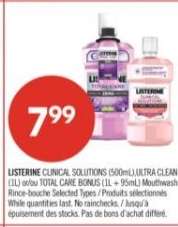 LISTERINE CLINICAL SOLUTIONS (500mL), ULTRA CLEAN (1L) or TOTAL CARE BONUS (1L + 95mL) Mouthwash