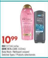 OGX (577 mL) or DOVE MEN+CARE (532 mL)