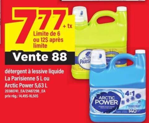 DÉTERGENT À LESSIVE LIQUIDE LA PARISIENNE 5 L OU ARCTIC POWER 5,63 L