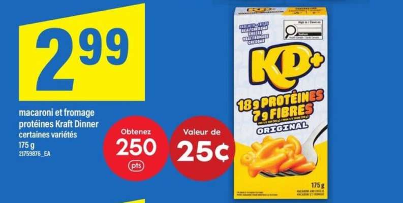 macaroni et fromage protéines Kraft Dinner
