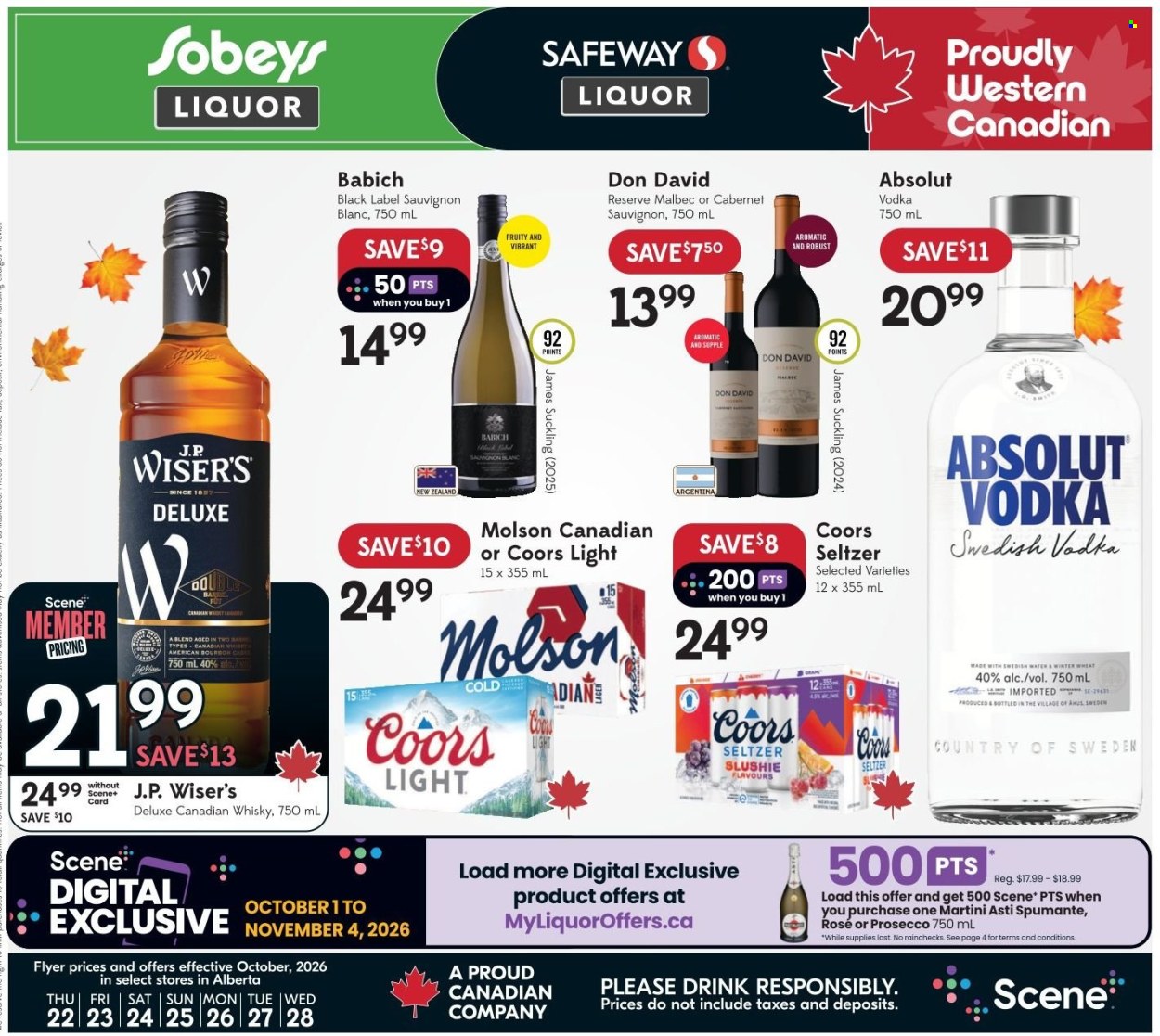 Circulaire Sobeys Liquor - 22 Octobre 2026 - 28 Octobre 2026. Page 1