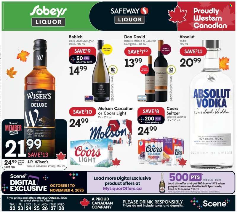 Circulaire Sobeys Liquor - 22 Octobre 2026 - 28 Octobre 2026.