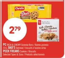 PC RICH & CHEWY Granola Bars / Dad's Oatmeal / Peek Freans Cookies