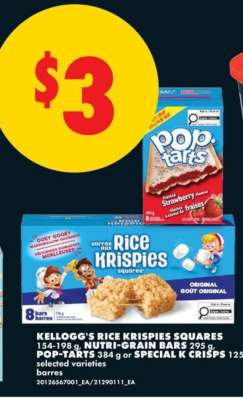 Kellogg's Rice Krispies Squares, Nutri-Grain Bars, Pop-Tarts, Special K Crisps