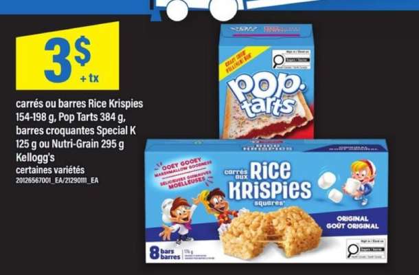 Kellogg's Rice Krispies, Pop Tarts, Special K, Nutri-Grain